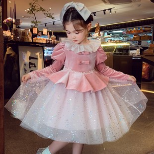 女童丝绒裙秋冬2025新款儿童法式千金风礼服蓬蓬公主裙女孩连衣裙