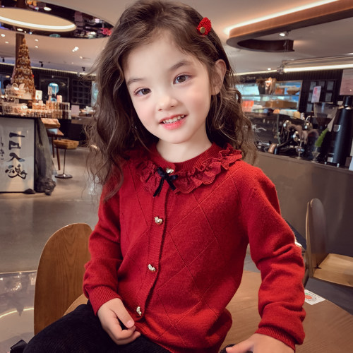 女童针织开衫毛衣外套春秋上衣
