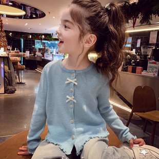 女童针织开衫春装新款休闲韩版打底毛衣女孩百搭春秋薄款儿童外套
