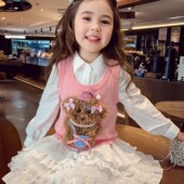 卡通立体公仔针织上衣女孩无袖 儿童韩版 坎肩春秋 新款 女童马甲春装