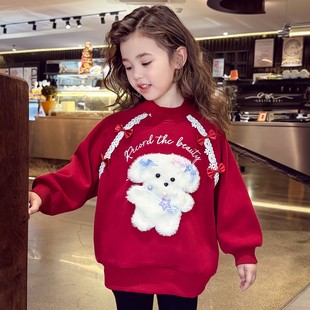 女童加绒卫衣冬装2025新款儿童韩版立体卡通中长款连衣裙女孩上衣