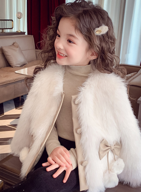 女童小香风毛毛外套冬装2025新款休闲韩版女孩夹棉保暖仿皮草大衣