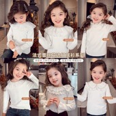 春装 新款 法式 女童白色打底衫 内搭设计感女孩T恤百搭长袖 春秋上衣