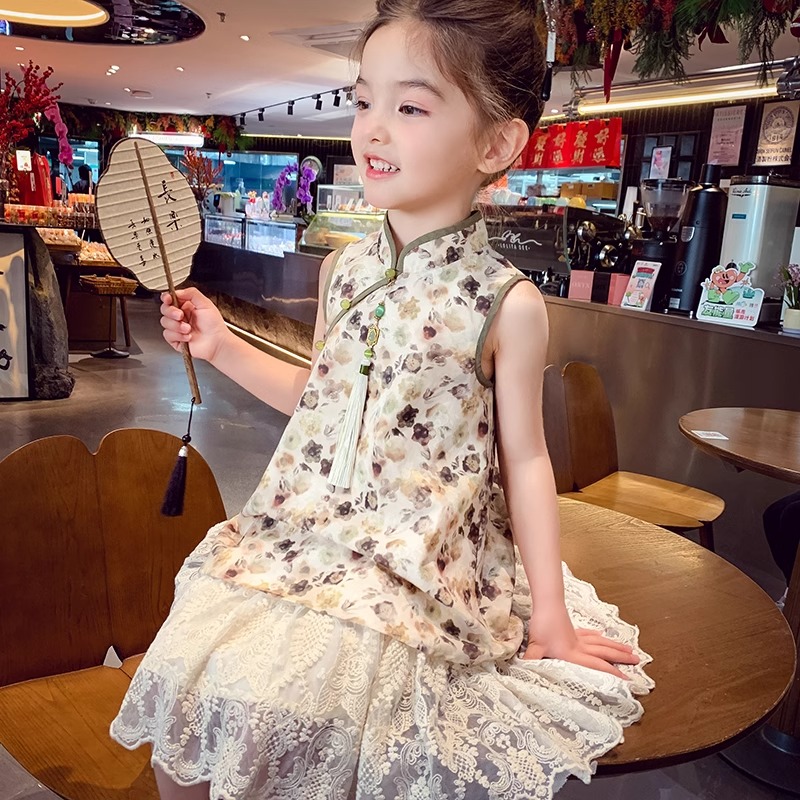 女童新中式旗袍背心连衣裙夏装2025新款国风女孩礼服表演公主裙子