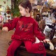 两件套装 儿童亮片蝴蝶红色卫衣喇叭裤 冬2025新款 女童加绒新年套装