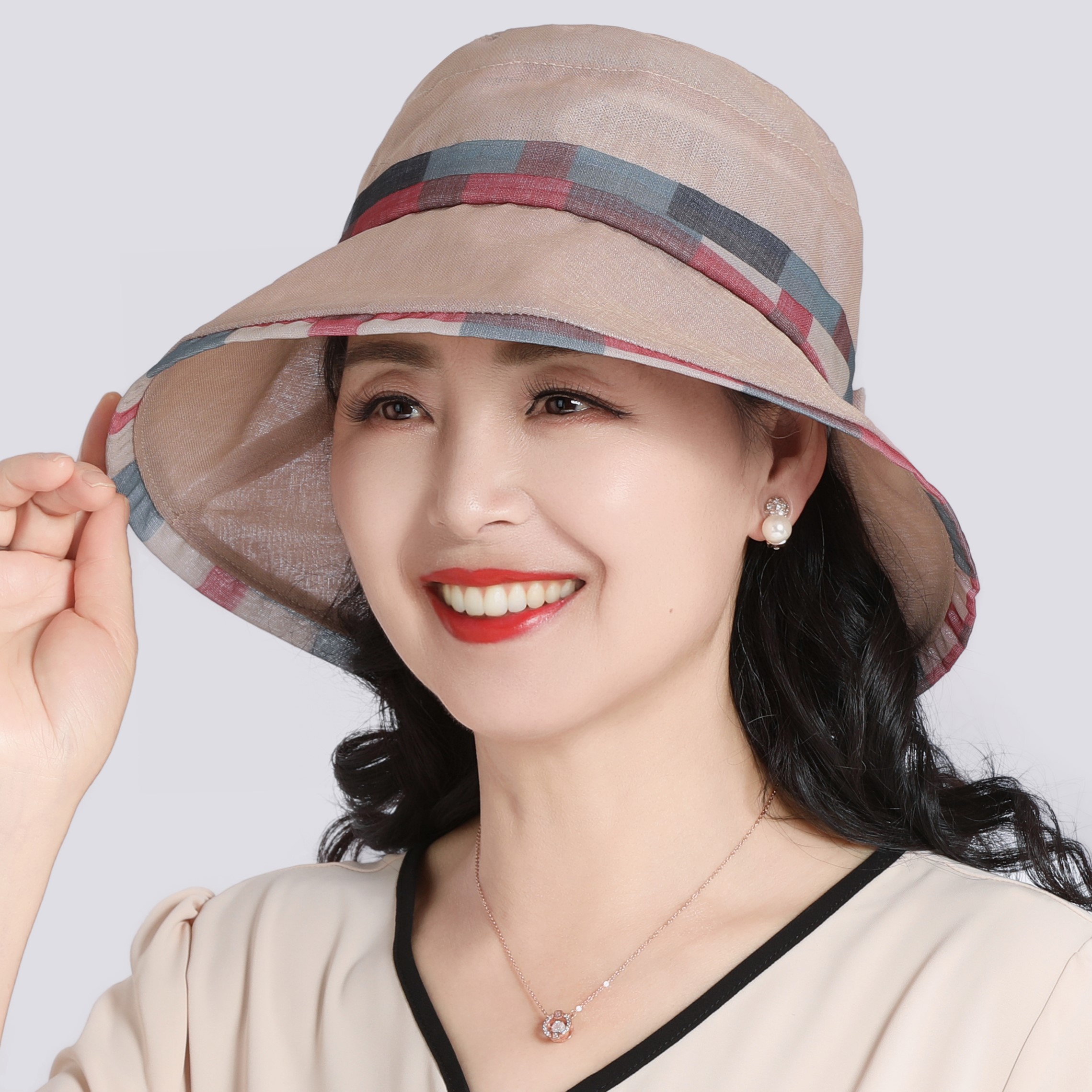 遮阳帽子女夏天户外防晒太阳帽可折叠渔夫帽中老年人妈妈洋气盆帽