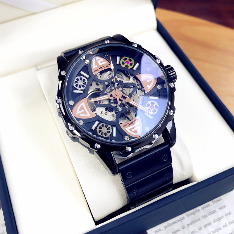 欧美炫酷复古全自动机械表镂空男士手表防水夜光时尚潮流新款腕表