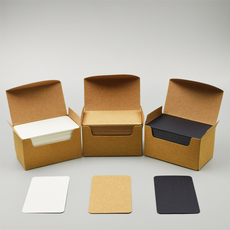 盒装名片手绘卡圆角白卡纸圆边牛皮卡黑卡纸空白单词diy卡片100张