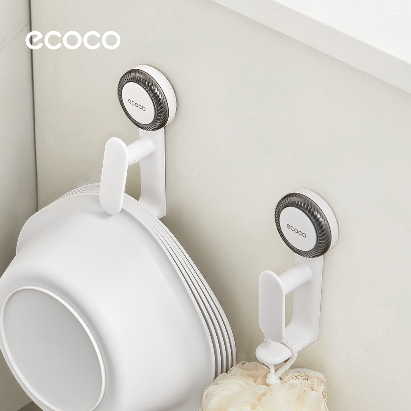 ecoco吸盘脸盆收纳架免打孔壁挂式洗脸盘整理架子卫生间挂盆神器