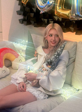 Somi同款thetis露肩一字领绑带宽松连帽卫衣女秋冬新款慵懒风上衣