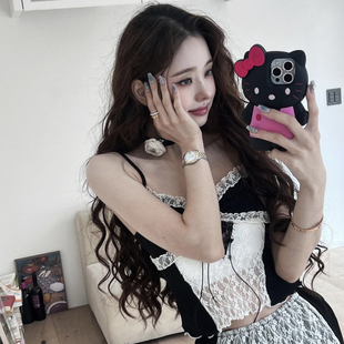 宋智雅张元英同款threetimes蕾丝短款吊带上衣女背心半身裙短裙潮