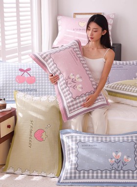 高密纯棉纱布枕巾一对四季通用卡通防滑透气成人家用全棉枕头盖巾