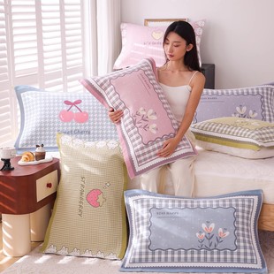 高密纯棉纱布枕巾一对四季通用卡通防滑透气成人家用全棉枕头盖巾