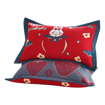 纯棉纱布喜庆枕套一对装枕头套厚