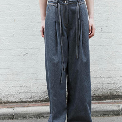 Fist to Fist  棉涤混纺 抽绳垂坠感宽版牛仔裤FK0026