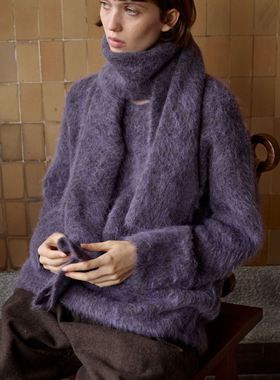 Fist to Fist  羊驼混纺 V领可拆卸围巾式套头针织毛衣FW0071