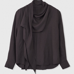100%醋酸 多形态飘带设计V领暗门襟衬衫FC0020