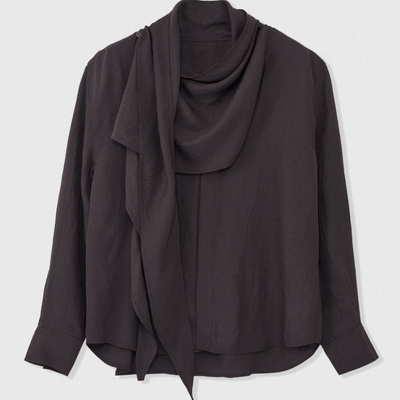 100%醋酸  多形态飘带设计V领暗门襟衬衫FC0020