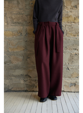 Fist to Fist 经典色织羊毛阔腿休闲长裤女秋冬（附腰带）FK0009