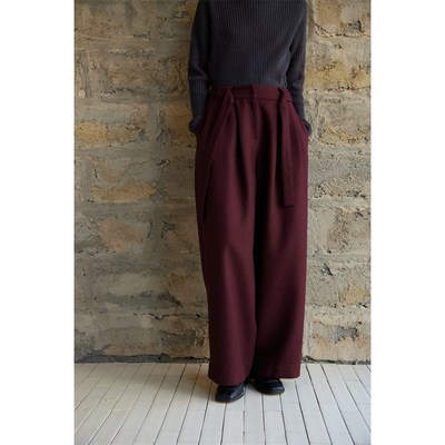 Fist to Fist 经典色织羊毛阔腿休闲长裤女秋冬（附腰带）FK0009