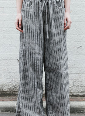 Fist to Fist  涤纶混纺  定染做旧立体条绒松紧腰长裤FK0025