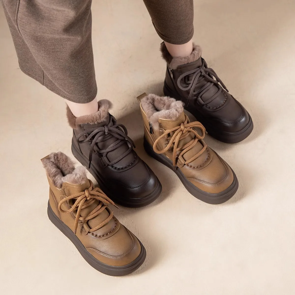 洋气妈妈鞋子棉鞋加绒保暖防水雪地靴加厚底中年短靴子女鞋秋冬季