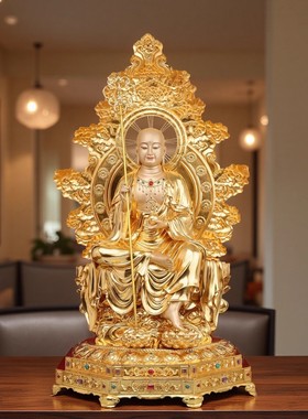 台湾纯铜彩绘漆线雕地藏王菩萨像