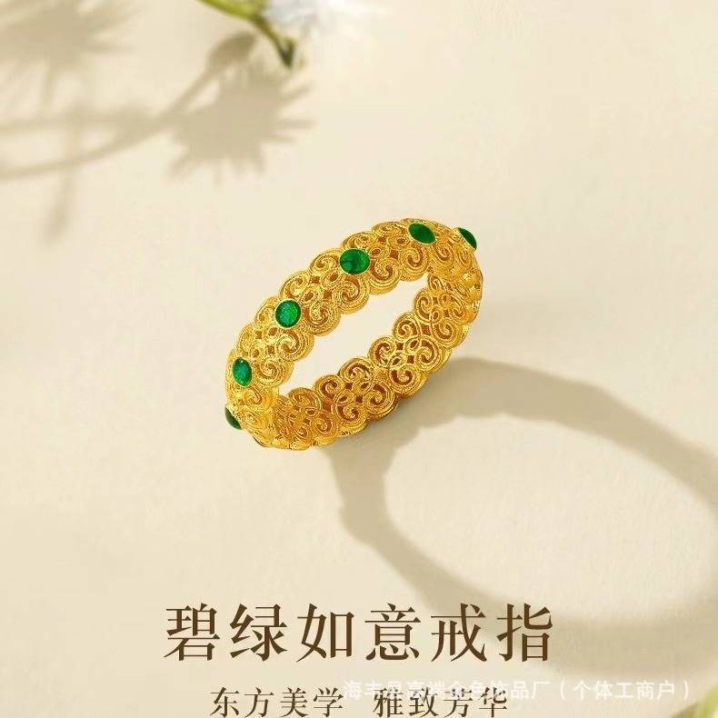 新款越南沙金如意花丝碧绿珐琅彩瓷编织夏天百搭优美送女朋友家人