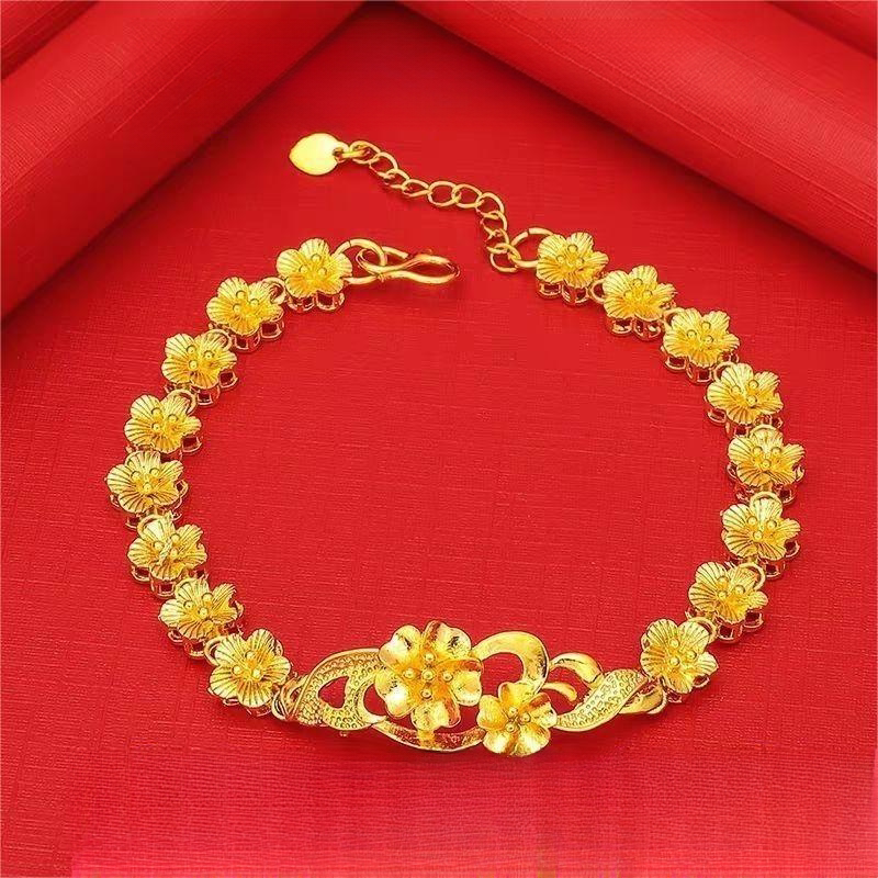 越南沙金电镀真金时尚简约精美双生花手链女工厂供货