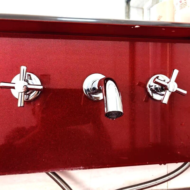 分体水龙头仿古黑色浴室柜金色冷热龙头全铜三件套三孔十字双把