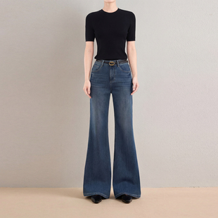 春秋弹力显瘦梨形微喇叭裤 女2026新款 深蓝色复古水洗牛仔裤 JLIAN