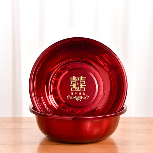结婚喜盆女方陪嫁红色脸盆