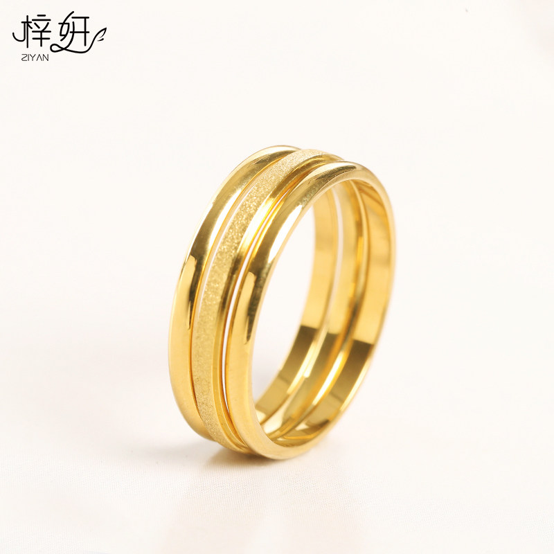 冷淡风三生三世食指戒指女时尚个性情侣对戒钛钢18k金素圈不掉色