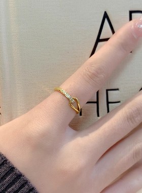 钛钢不掉色新款金色镂空水滴戒指女小众ins轻奢时尚精致高级感