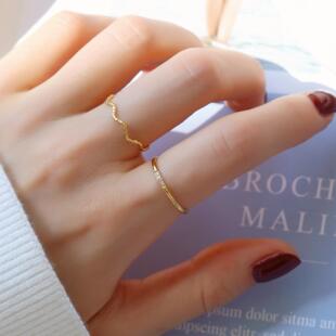 不掉色小众设计细闪戒指女轻奢高级感素圈指环简约个性个性情侣