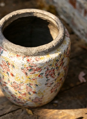 小花农 手工红陶花盆碎花大圆罐子三角梅月季室内室外百搭透气