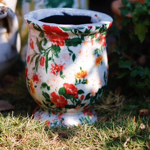 许纯的花房红陶粗陶釉面冰裂奖杯复古小奖杯花盆 11.5*14 内口8