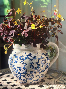 小花农-新款手拉粗陶冰裂釉面青花花盆