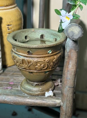 小花农-新品红陶粗陶勾花洞洞盆