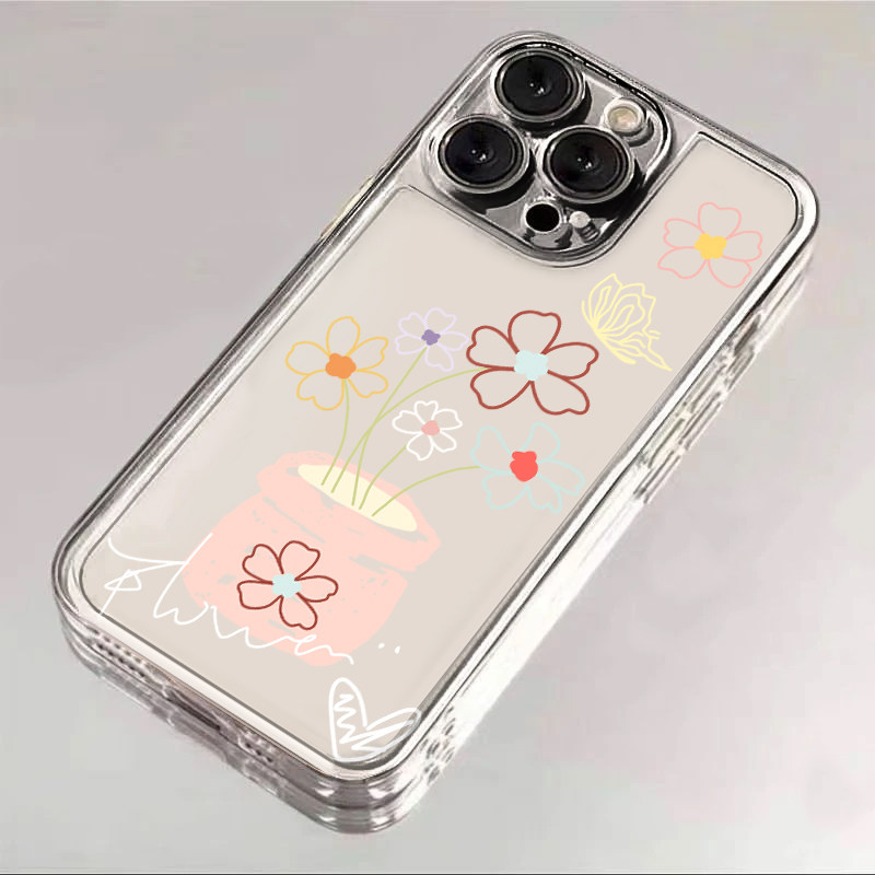 线条涂鸦盆栽适用苹果17promax手机壳iPhone16pro可爱小米17reno15华为Pura80保护套x200红米K80荣耀400全包