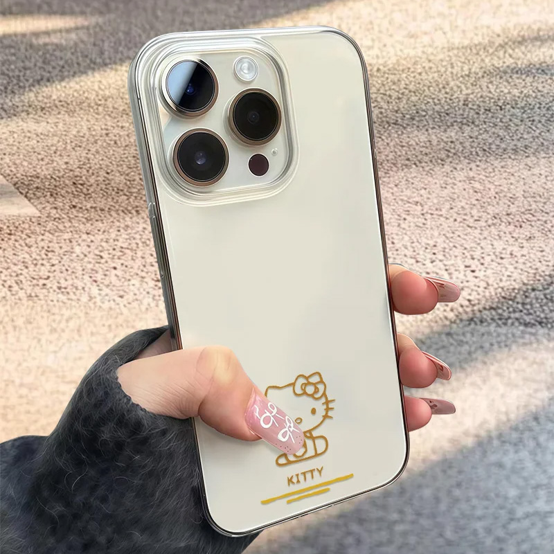 ins风线条Kitty猫适用苹果16promax手机壳iPhone15Pro少女13p新款12可爱11大孔软14pm韩系15透明16防摔保护套