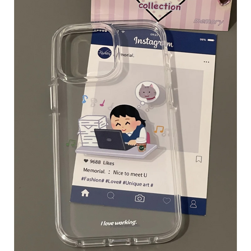 ins可爱irasutoya插画打工人手机壳适用16promax全包iPhone15pro新款14pro全包13防摔15保护套16pro简约透明