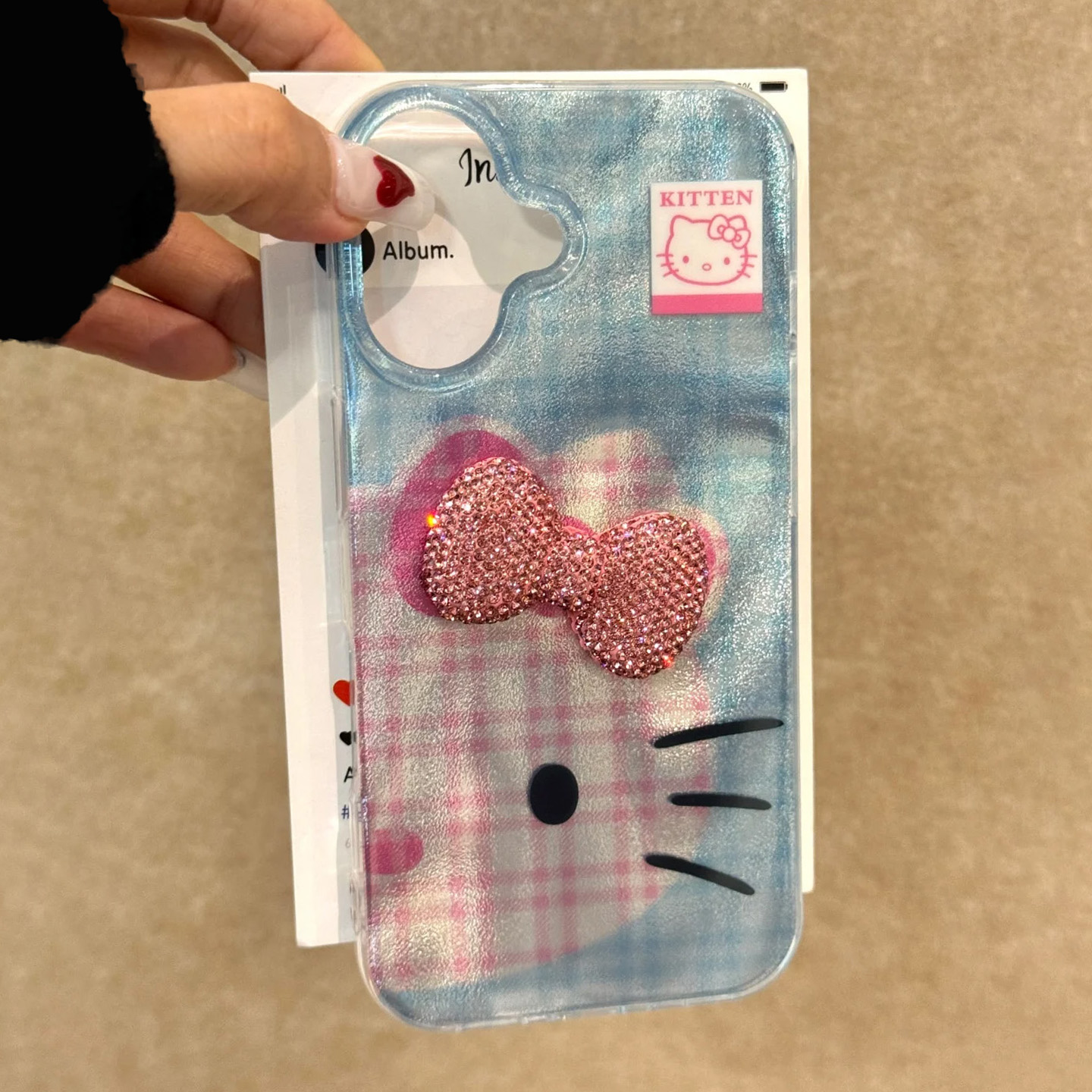 粉钻蝴蝶结Kitty适用苹果16手机壳iPhone15pro趣味14新款12华为p70mate60荣耀200小众vivox100小米13防摔oppo
