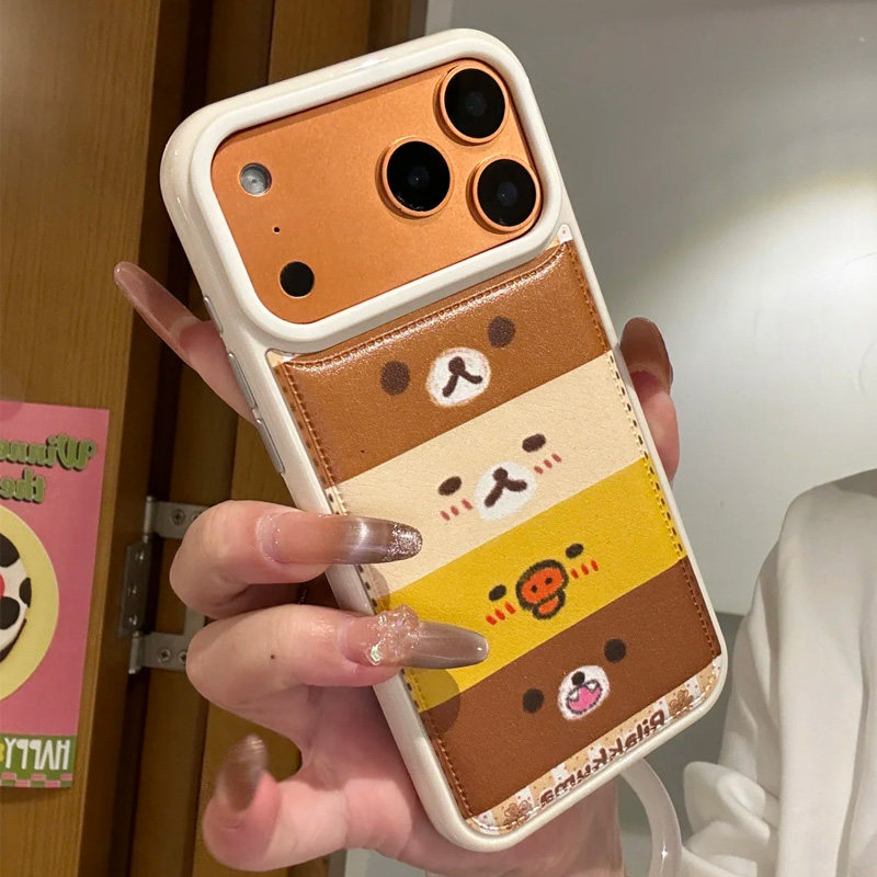秋冬ins古早萌物小清新轻松熊鼻孔鸡全家福适用iPhone17promax手机壳苹果16pro皮质保护套14可爱15pm卡通13软