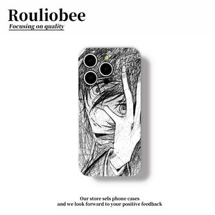素描鲁鲁修适用苹果16手机壳iPhone16promax光面菲林壳15/14动漫男孩13Pro卡通12小众11华为vivo小米oppo防摔
