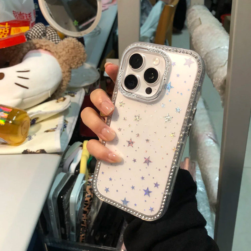 适用iPhone17promax闪钻边框16pro手机壳ins满屏星星苹果15plus创意小众14个性13简约12防摔11大孔软壳保护套