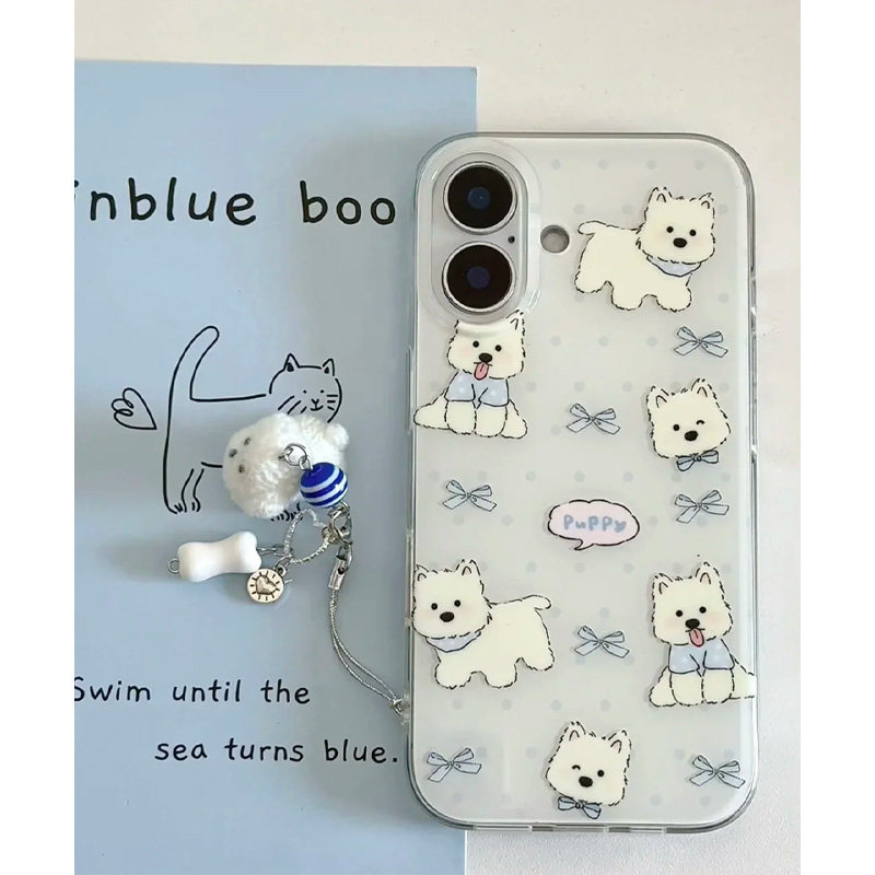 ins蝴蝶结西高地狗狗适用苹果16promax手机壳iPhone15/14pro带手链13女oppo华为mate70荣耀200小米vivo双层壳