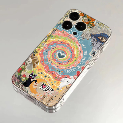 爱心漩涡小猫适用苹果16promax手机壳iPhone14pro卡通华为mate70荣耀300透明Reno13小米15vivox200s19软套k80