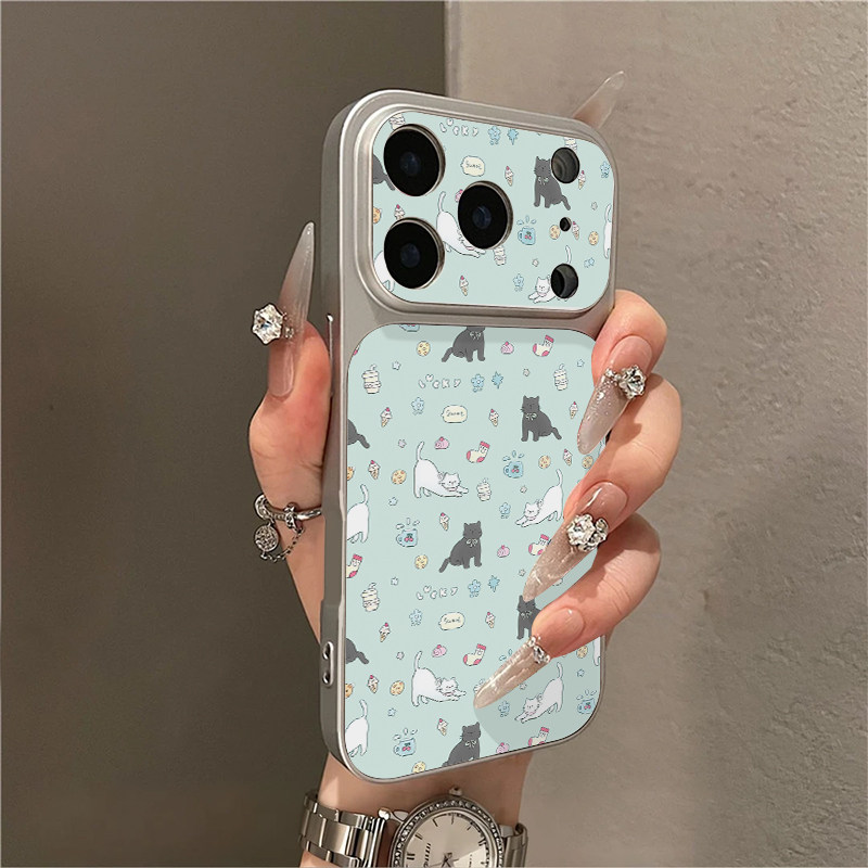 薄荷绿满屏猫咪适用苹果18Promax手机壳iPhone17PRO华为PuraXView/80/90电镀秒变壳Y300reno15nova16小米17pm