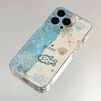 海洋手机壳苹果16pro华为pura70大海小鱼iPhone17Promax小米15海底世界vivo蓝色OPPO元素ins风13小清新14适用